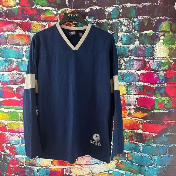 Vintage Y2K Dallas Cowboys Embroidered Logo V-Neck Long Sleeve Tee Shirt T-Shirt - Picture 1 of 4